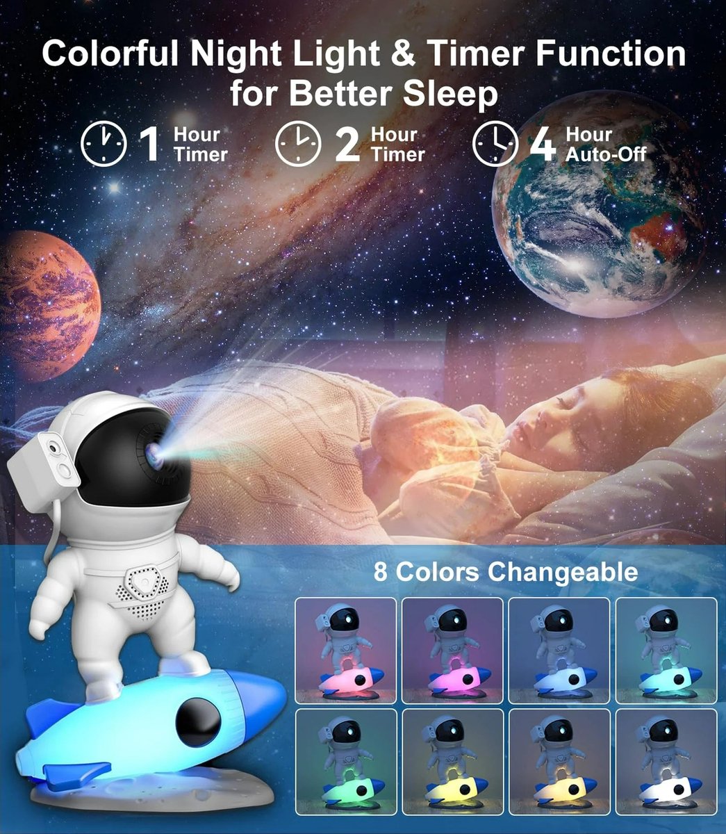 Graboo® Galaxy Projector Astronaut – Sterrenhemel Lamp – 13-in-1 – Met Timer – 13 films – 360° verstelbaar – USB-C – foto 7