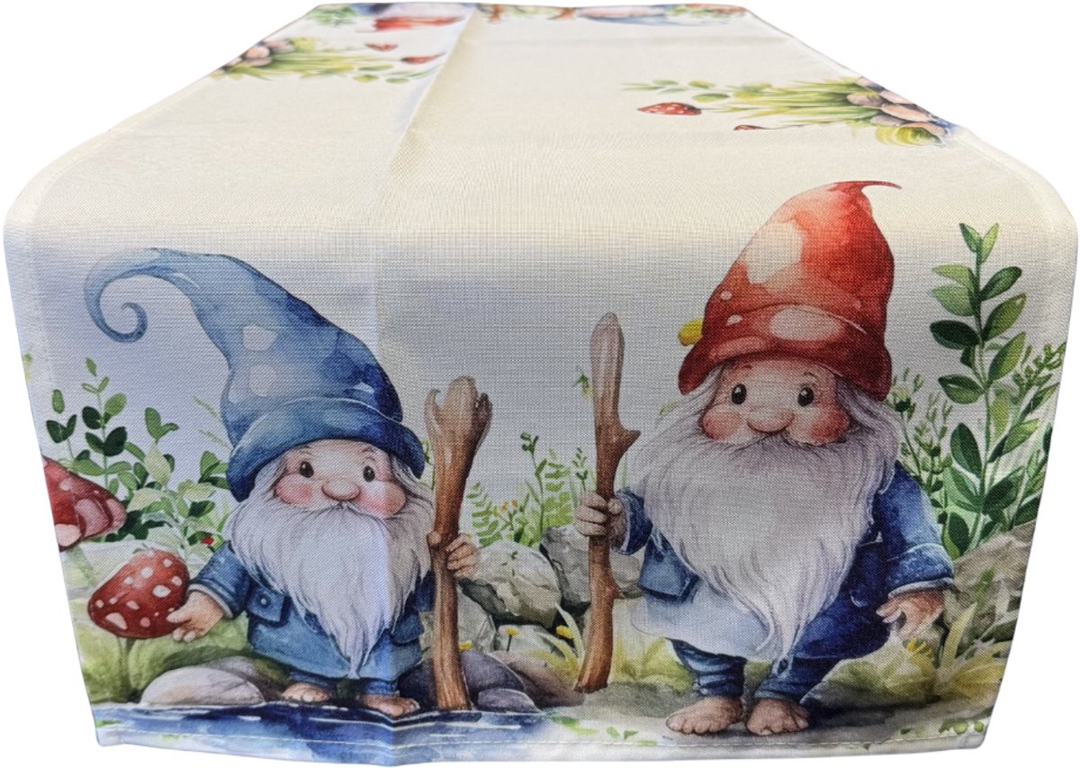Tafelloper - Bedrukt - Kabouter - Kabouters - Paddenstoelen - Lente - 90 x 35 cm