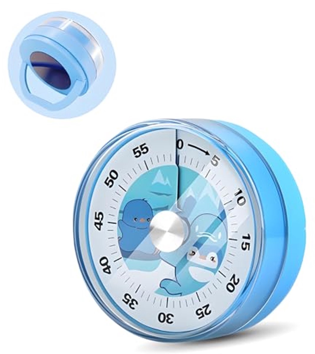 Kindertimer, Keukentimer, Mechanische afteltimer van 60 minuten met magnetische basis + verborgen standaard – Visuele timer voor klaslokalen en keukens (Blauw)