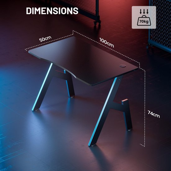 Gamingbureau - Computertafel - Thuiswerken - Ergonomisch ontwerp - 100 x 50 cm - Zwart — afbeelding 2