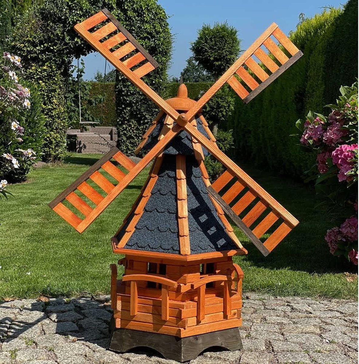 Tuinwindmolen Houten - Decoratieve Molen - Tuindecoratie Buiten - Handgemaakt Bitumen Dak 