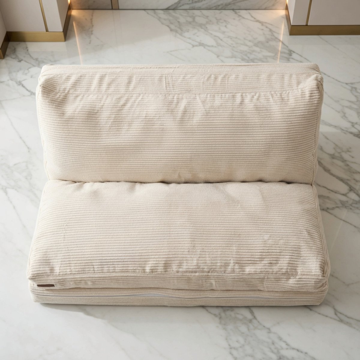 Luxe Opvouwbare Zitzak & Slaapbank – 4-voudig Vouwbaar Corduroy Fluweel Vloermatras voor Volwassenen – Extra Dikke Loungestoel, Futon of Slaapmat voor Slaapkamer, Woonkamer, Beige – 75 x 240 cm House&Garden