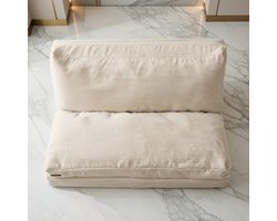 Luxe Opvouwbare Zitzak & Slaapbank – 4-voudig Vouwbaar Corduroy Fluweel Vloermatras voor Volwassenen – Extra Dikke Loungestoel, Futon of Slaapmat voor Slaapkamer, Woonkamer, Beige – 75 x 240 cm House&Garden