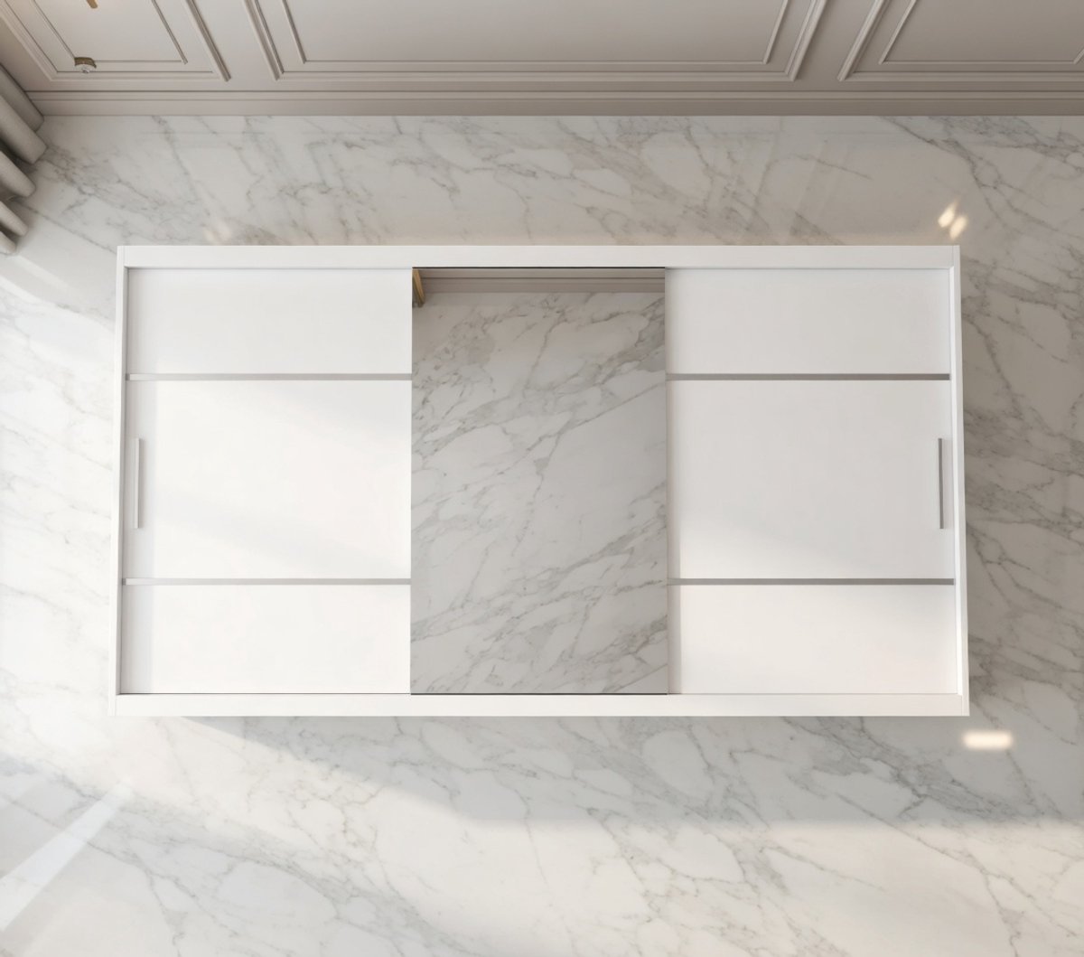 Verona Luxe Zweefdeurkast met Spiegel – Kledingkast met Schuifdeuren, Legplanken en Kledingstang – Modern Design Slaapkamer- en Woonkamermeubel – 250 cm Breed – Wit House&Garden