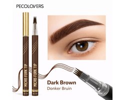 PECOLOVERS Wenkbrauwpen Donkerbruin – 4-Punt Precisie Tip – Waterproof & Sweatproof – Natuurlijk Haartjes Effect – Langdurig Resultaat