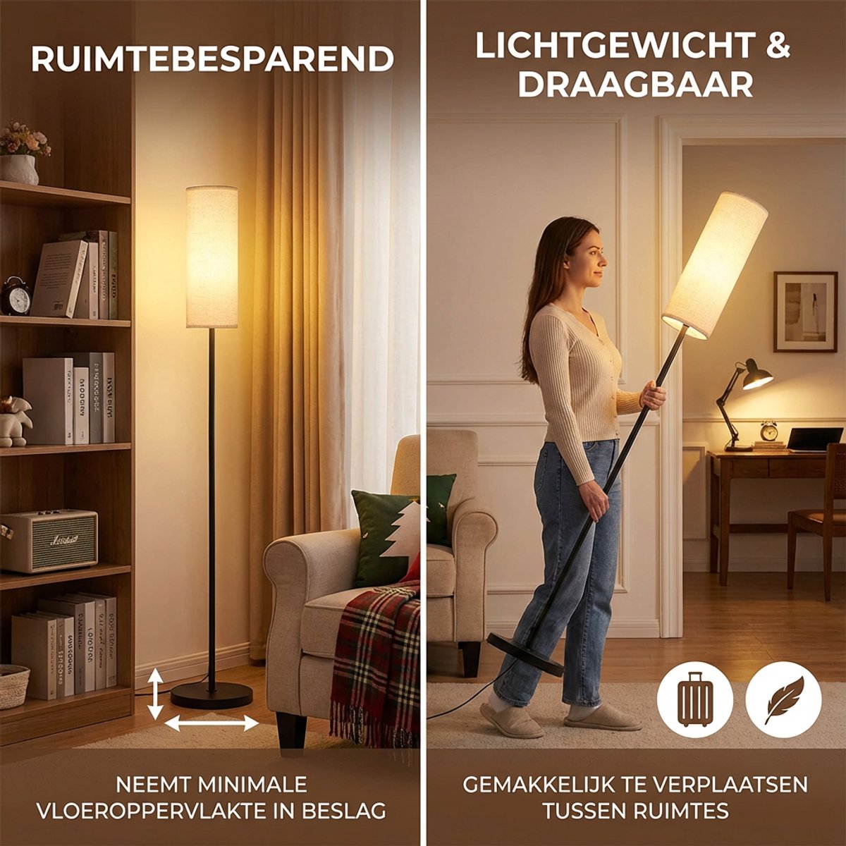 MUPOO Scandinavisch Vloerlamp met Linnen Kap 173cm thumbnail 5
