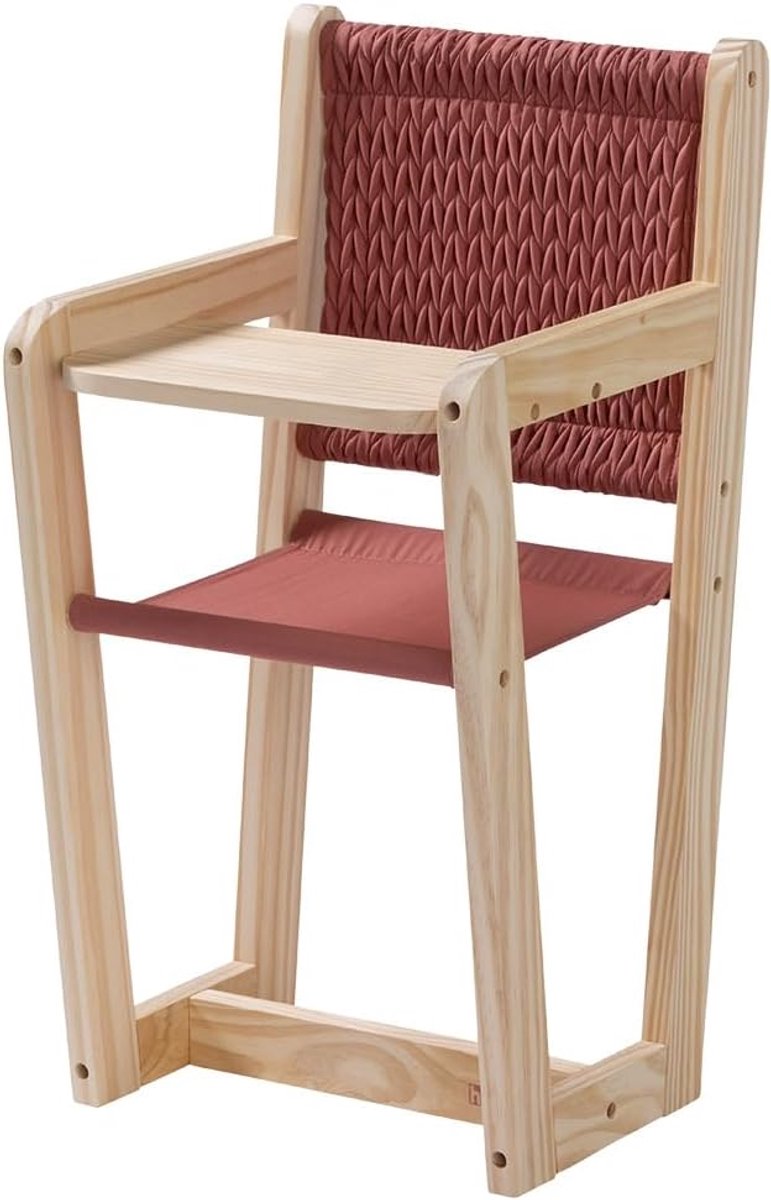 Poppenstoel Hout - Poppenmeubel Hoge Stoel - Poppen Verzorgen - Stabiel Houten Frame - 58cm Hoog - Rood Terracotta
