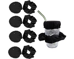 4 stuks Drinkcover - Drinkbeschermer met scrunchie - Scrunchie - Universele flexibele bekerdeksels - Festival Drink Cover - Strikte Cap - drankbeschermer - Geschikt voor gebruik in bars en buiten - Zwart