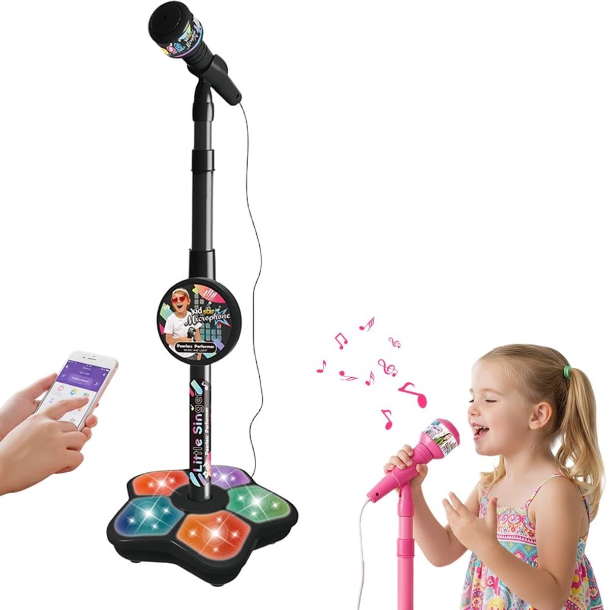 Zwart Karaoke-speelgoed met Verstelbare Standaard voor Kinderen (3-8 jaar) – Draagbare Microfoon en Zangspeelgoed; Ideaal als Verjaardagscadeau voor Meisjes van 3, 4, 5, 6, 7 en 8 Jaar