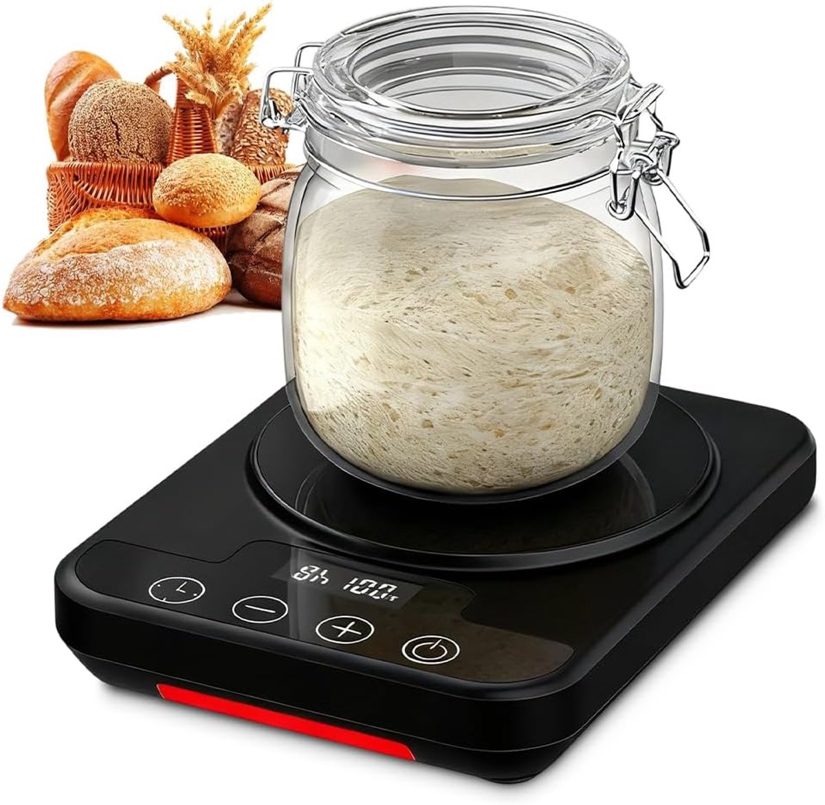 Verwarmingsmat voor natuurlijke zuurdesemstarter — Speciaal ontworpen voor het kweken van starters — Ingebouwde 12-uurs timer — 21–38°C — Ideaal voor thuis brood bakken — Zwart