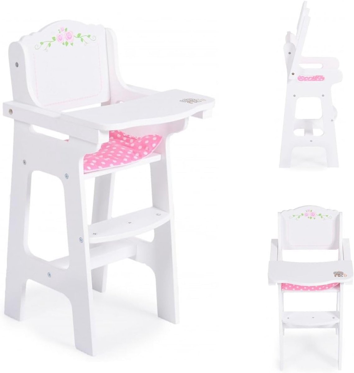 Poppenstoel Hout - Kinderstoel Pop - Poppen Verzorgen - Inklapbare Tafel - 46 cm Hoog - Wit