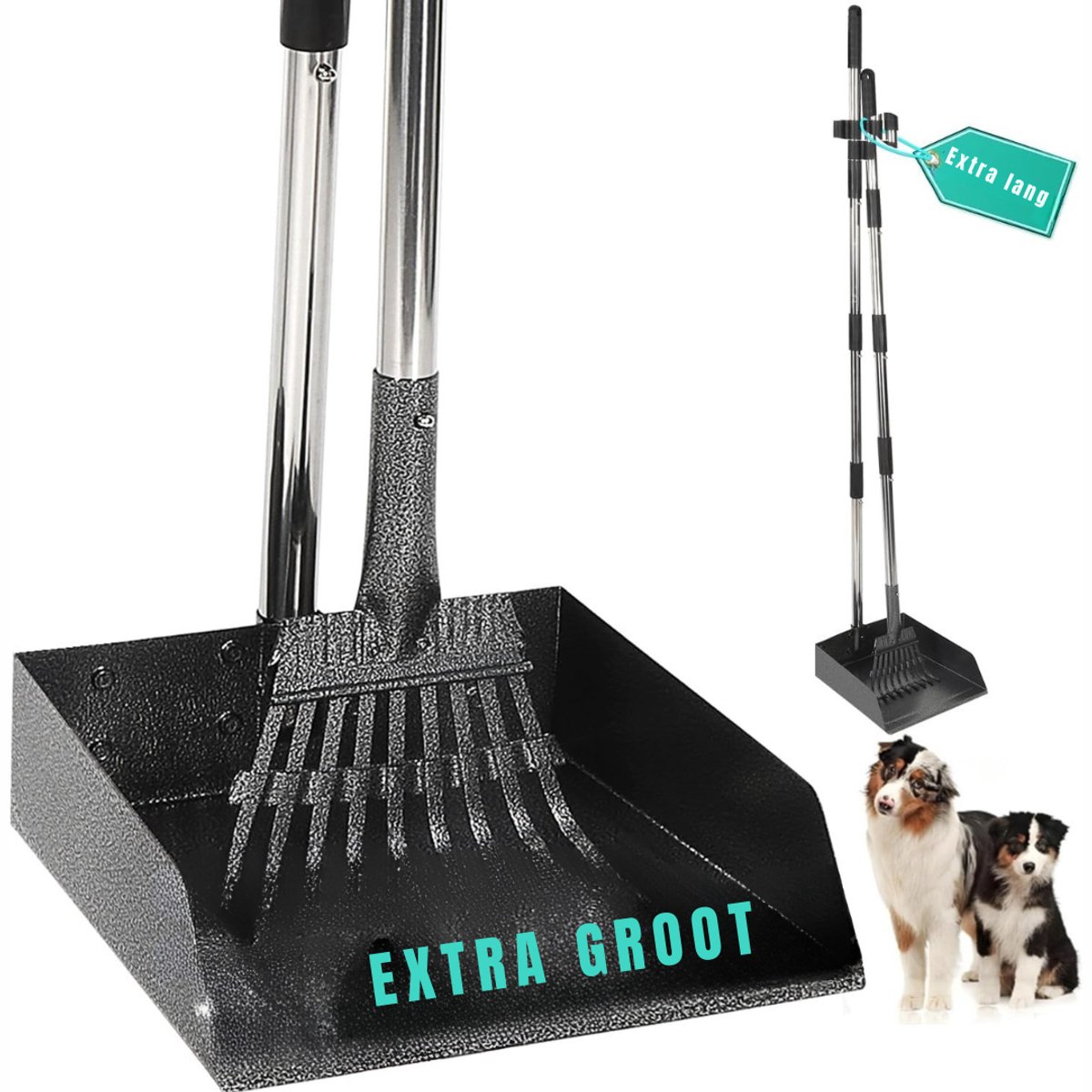 MIRA® Hondenpoepschep - Honden - Hondenpoepzakjes - Zwart - 17cm x 18cm x 96cm