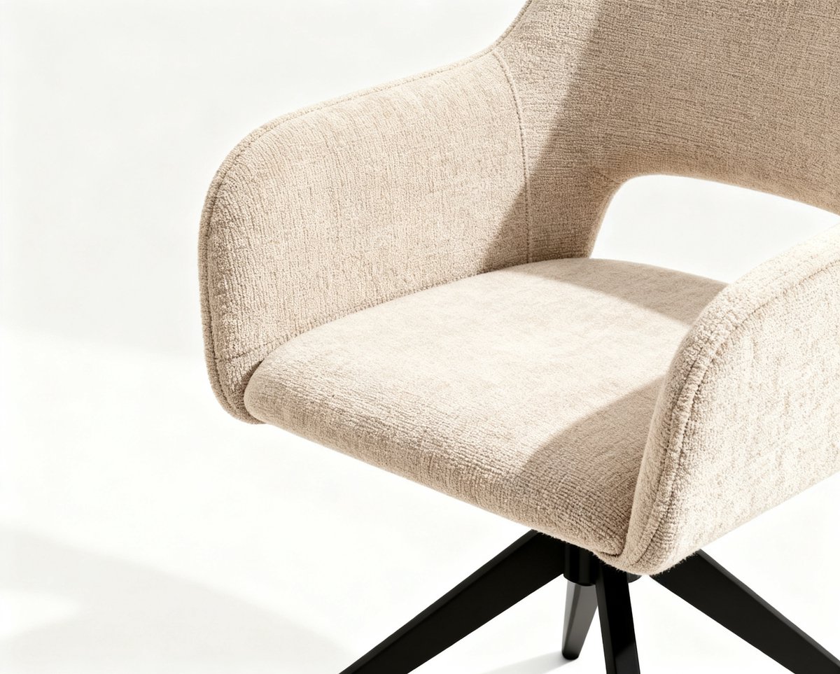 Bam & Boo Serena Draaistoelen Set van 2 – Beige Chenille Eetkamerstoelen met Armleuningen – 360° Draaibaar – Moderne Stoel – Zwart Metalen Onderstel – foto 3