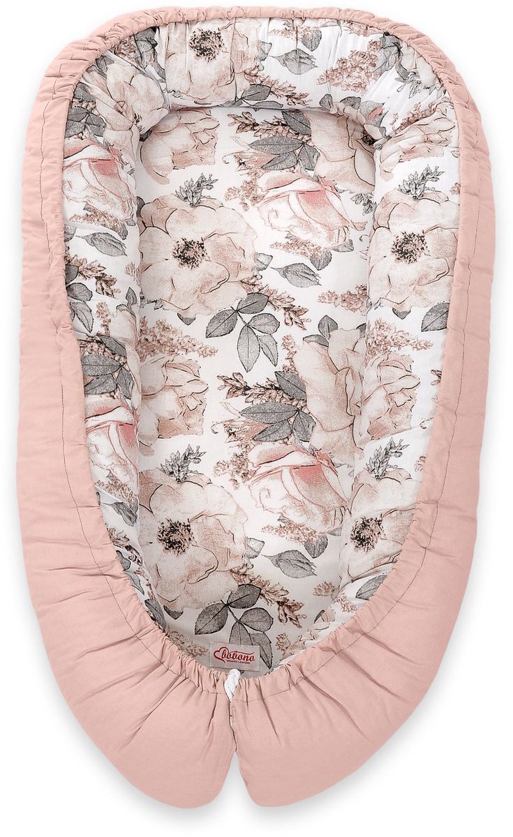 Babynest dubbelzijdig Premium Cocoon voor baby's BOBONO - sepia rozen/pastelroze