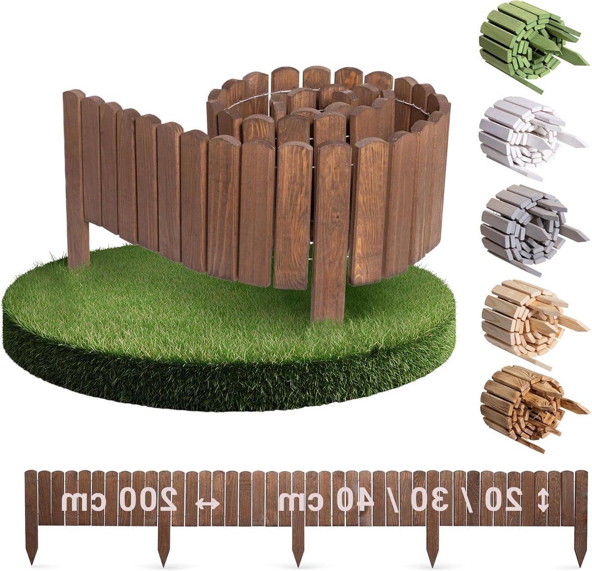 Inovra - Rollborder hout - flexibele borderrand - donkerbruin - Beetrolli - insteekhek bloembed - hoogte 20/30/40 cm - 6 kleuren - geschikt voor tuin - bruin houtmodel