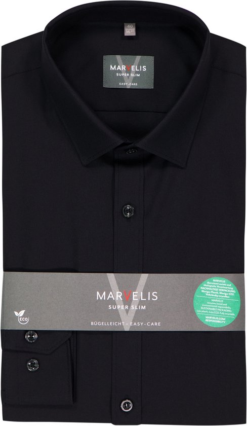 Chemise MARVELIS super slim fit - popeline - noir - Repassage facile - Taille col : 39