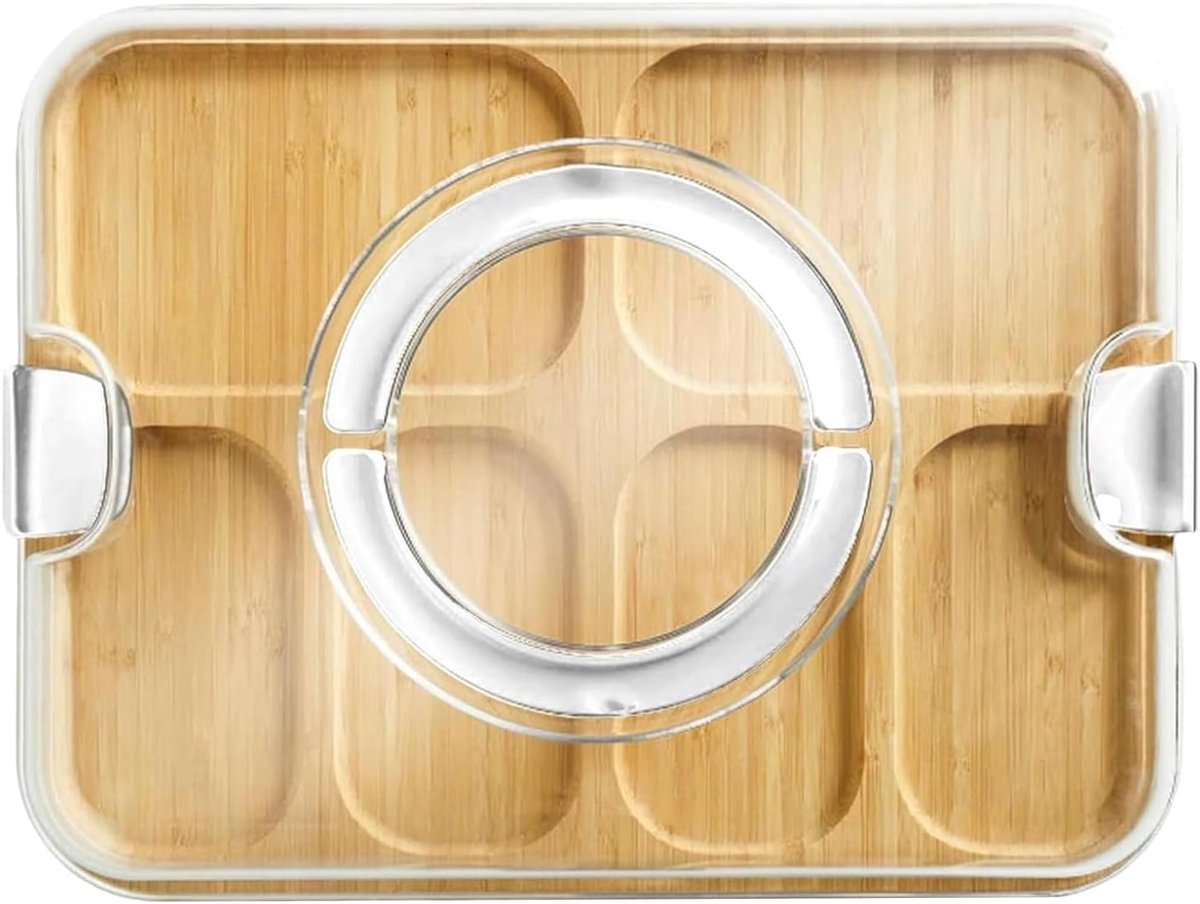 Houten Snijplank - Keuken Werkblad - Dienblad Opslag - Met Deksel Compartiment - 39x30 cm - Wit