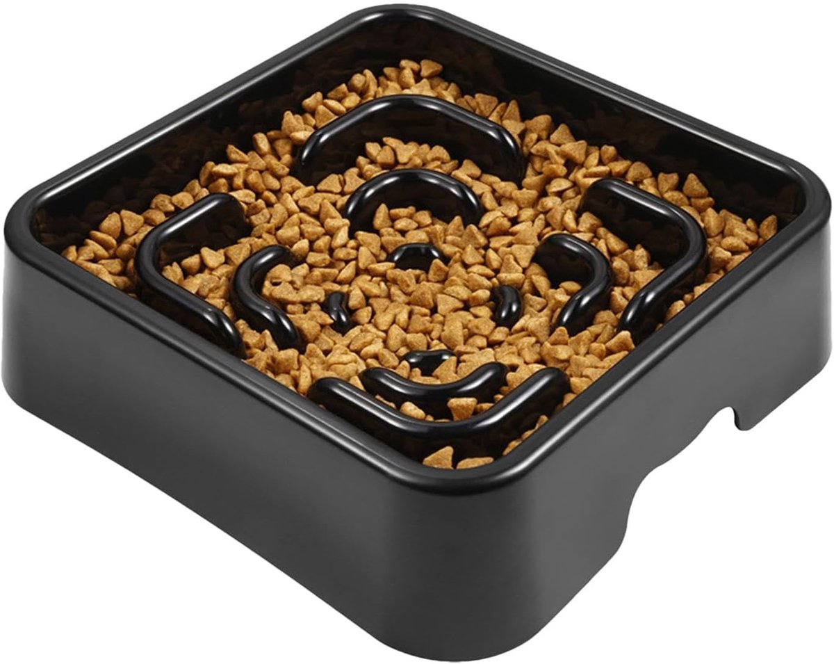 Antislip voerbak - Langzame eter bak - Gezond eten stimuleren - Interactief labyrint design - 25x25x7 cm - Paars