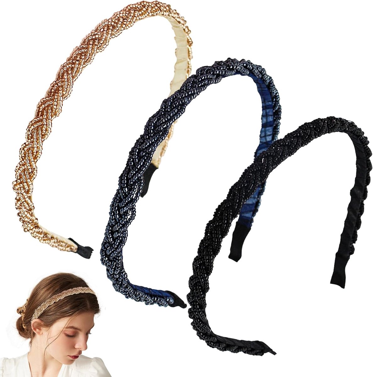 Dames Haarband Set - Feest Accessoires - Oktoberfest Kapsel - Versierd met Parels - Set van 3