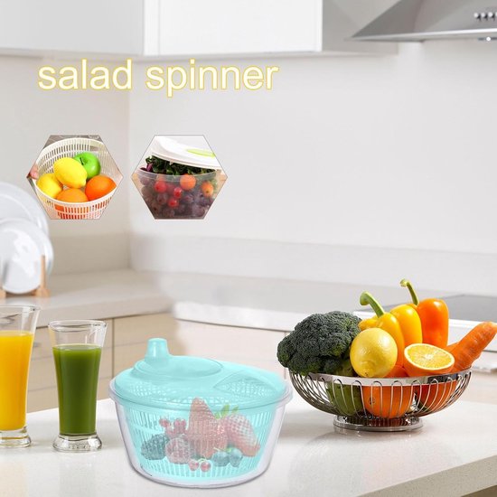 Saladecentrifuge - Keuken spinner - Groente drogen - Praktisch afvoergat - 22.8 x 17.5 cm - Blauw — afbeelding 5