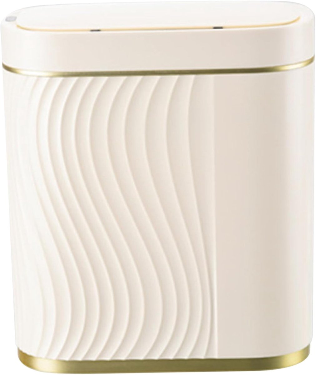 Prullenbak met Sensor - Slimme Vuilnisbak - Hygiënisch Afval - Handsfree Deksel - 7 Liter Inhoud - Wit Goud