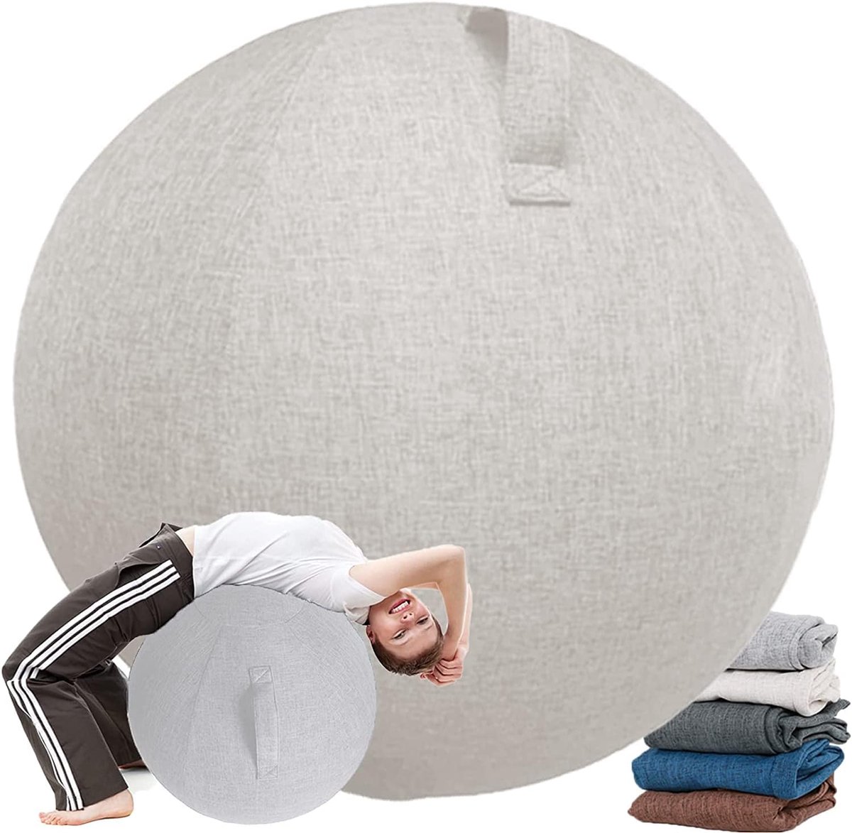 Zwangerschapsbal Zitbal - Fitness Yoga Bal - Verbeter Zithouding - Inclusief Anti-slip Hoes - 65/75 cm - Beige Wit