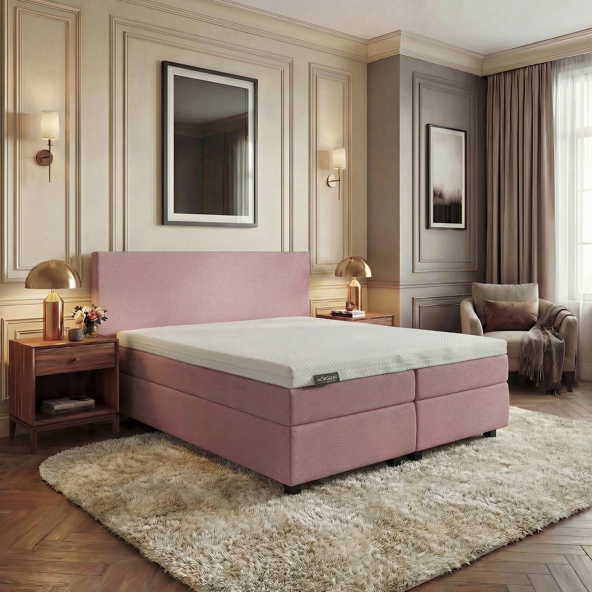 Mörgenn Hotel en B&B Boxspring - Pocketvering - Oud Roze - 80x200 cm - Inclusief Dekbed en Kussens