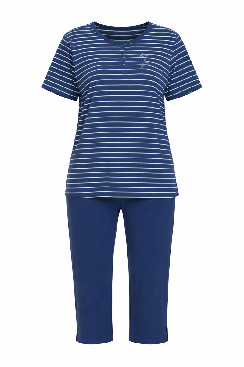 Comtessa Dames Pyjama - Katoen - Zomer - 7/8 broek -Blauw Gestreept Donkerblauw, Gestreept
