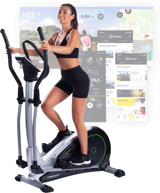 Christopeit Crosstrainer Elliptische Trainer ECO 2000 – Ergometer met Generator, Zelfstandig Trainen Zonder Stroom, 10 kg Magnetisch Vliegwiel, 24 Weerstandsniveaus, LED-Display, Kinomap, USB-Aansluiting