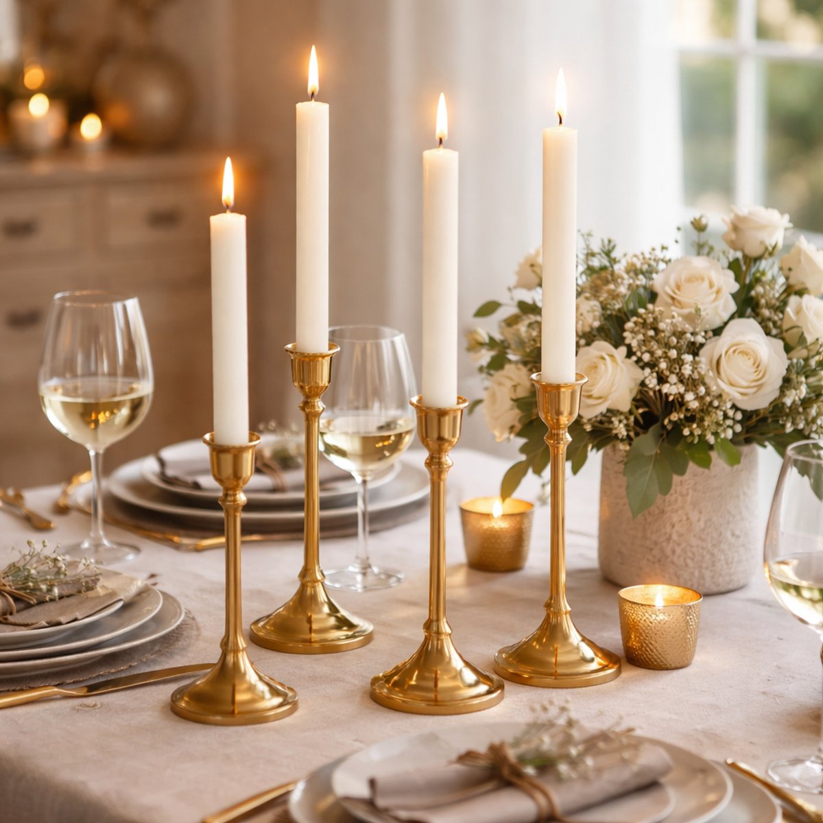 Arti Casa dinerkaarsen - set van 4 stuks - rustieke dinner candle - ongeparfumeerd - creme kleur - 25,5 cm hoog - gemaakt van wax - sfeervolle tafeldecoratie voor binnen en buiten
