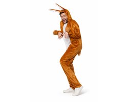 Partychimp Onesie Paashaas Kostuum Paashaas Pak Pasen Konijn Pak Mascotte Verkleedpak Haas Halloween Kostuum Volwassenen Horror Haas Carnavalskleding Heren Carnavalskleding Dames Verkleedkleren Volwassenen Carnaval - Maat XL - Bruin