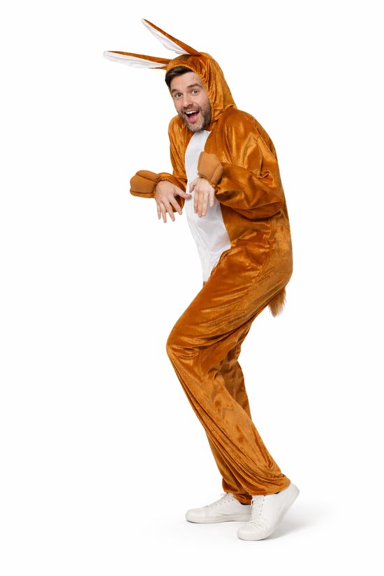 Partychimp Onesie Paashaas Kostuum Paashaas Pak Pasen Konijn Pak Mascotte Verkleedpak Haas Halloween Kostuum Volwassenen Horror Haas Carnavalskleding Heren Carnavalskleding Dames Verkleedkleren Volwassenen Carnaval - Maat XL - Bruin