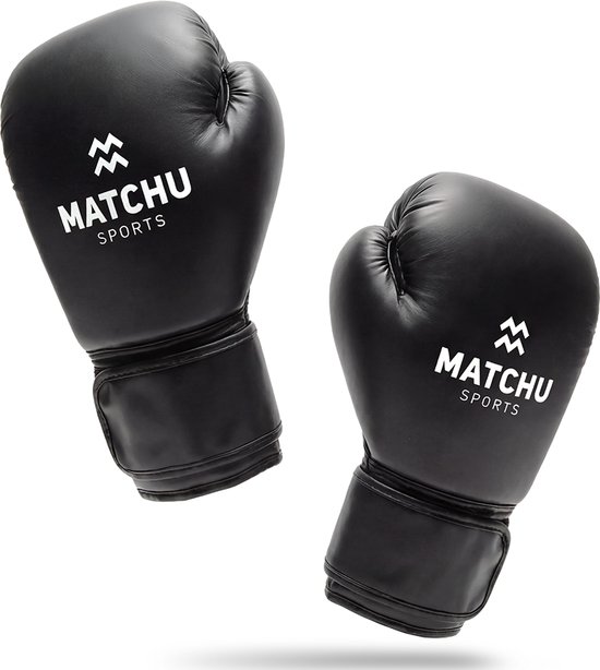 Matchu Sports - Bokshandschoenen - Kickbokshandschoenen - 12 oz - Bokshandschoenen dames en heren - 4 seizoenen - Zwart