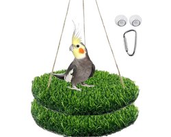 2 stuks Ronde vogelschommelmat - Papegaaienschommel - Ronde hangmat - Hangmatspeelgoed - Schommelhangmat voor reptielen - Hangmat voor baardagamen - Natuurlijke schommelhangmat - Geschikt voor baardagamen,vogels en papegaaien -Groen