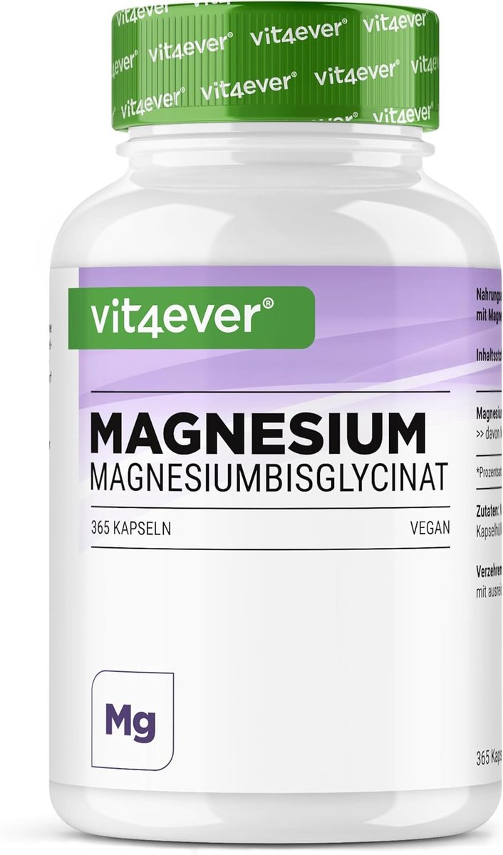 Magnesium Bisglycinaat - 365 Capsules - 300 mg Elementair Magnesium per Dagdosering - Premium: Gechelateerd Magnesium - Vegan - Hooggedoseerd