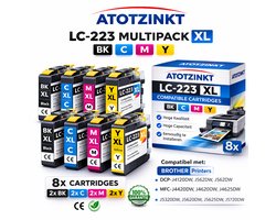 Atotzinkt voor LC 223 BK/C/M/Y XL 8 stuks multipack Cartridges compatibel voor Brother LC223 XL 2 x alle kleuren multipack DCP-J4120DW MFC-J4420DW