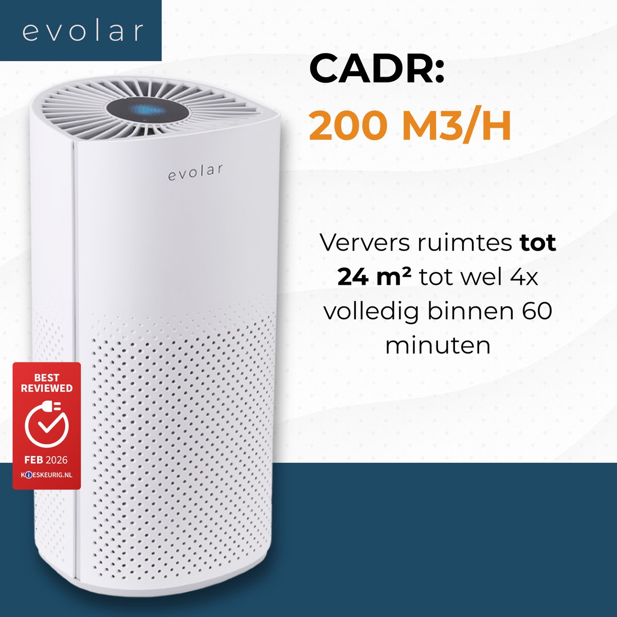 Evolar Luchtreiniger met 2x HEPA 13 Filter - CADR: 200m3/h - Air Purifier - Slaapmodus - Luchtkwaliteit Indicator - Pure4 — afbeelding 2