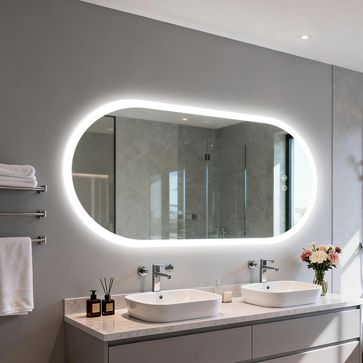 LUVODI badkamerspiegel met ledverlichting – 60 x 120 cm wandspiegel met verlichting – dimbaar met 3 kleurstanden – anticondens- en geheugenfunctie – verticaal en horizontaal verstelbaar