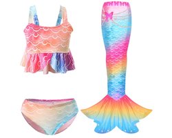 Zeemeerminstaart Zwempak Meisjes - Zeemeermin Bikini Set Kind - 3 Delige Zeemeermin Zwemset - Princess Zeemeermin Badpak - Kinder Bikini Zwemkleding - Zeemeermin Kostuum Meisjes - Regenboog - Maat 120