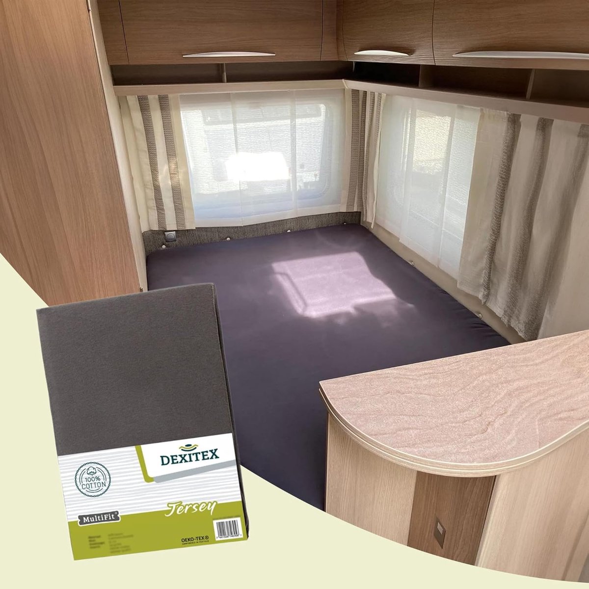 Dexitex Frans bed ANTRACIET Hoeslaken, geschikt voor Caravan,Camper LINKS
