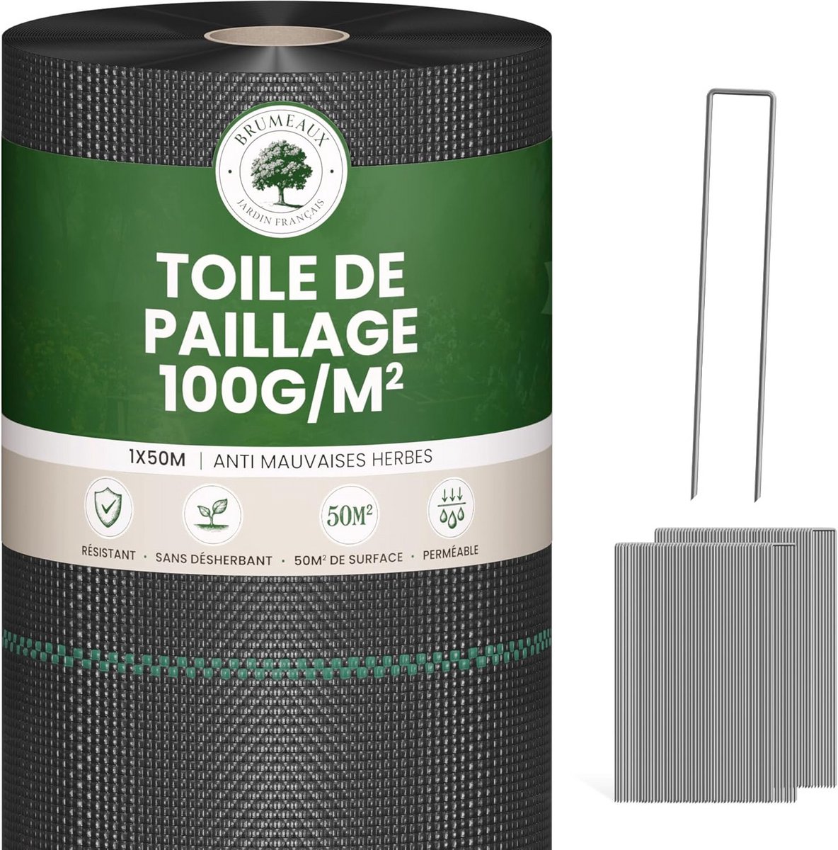 Onkruiddoek Tuin - Anti-onkruid Gronddoek - Onkruid Vrij Houden - Waterdoorlatend UV-Gestabiliseerd - 50m Lang 1m Breed - Zwart