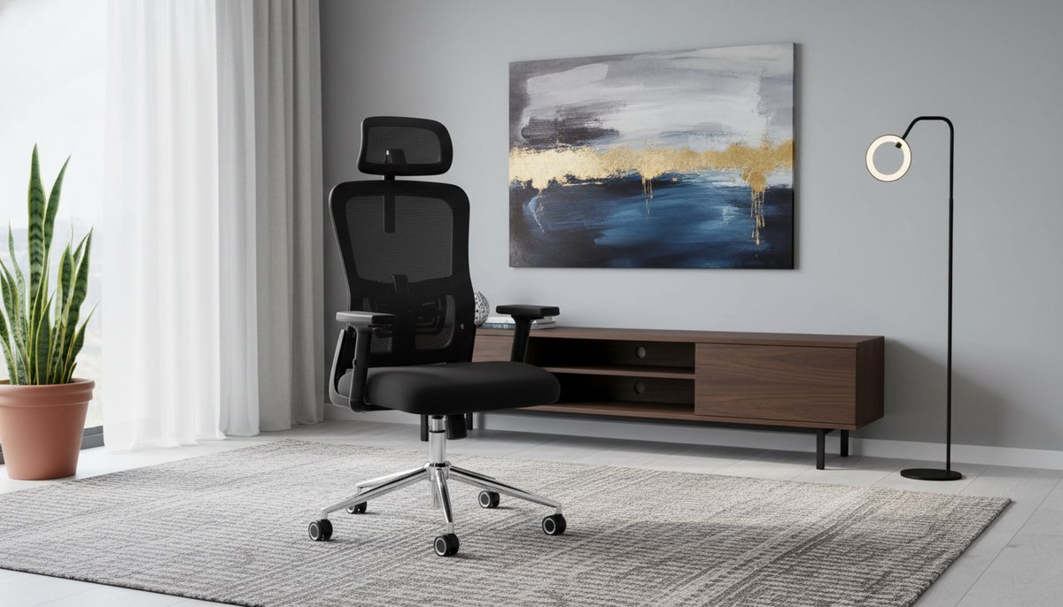 Ergonomische Bureaustoel met Hoofdsteun en Lendensteun – Verstelbare Mesh Kantoorstoel – Gaming Bureaustoel met Armleuningen – Draaistoel met Wieltjes – Max 150 kg – Zwart | Casa Velluto AeroComfort Pro