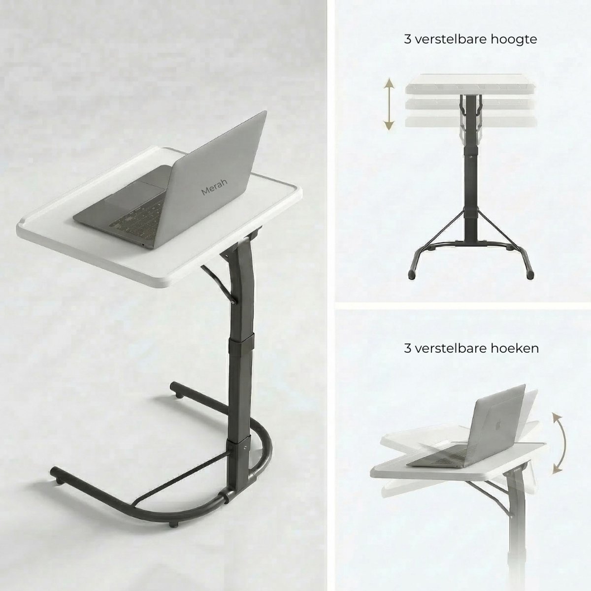Merah® Laptoptafel - Bedtafel - Banktafel - Inklapbaar - Verstelbaar – Ergonomisch - Wit