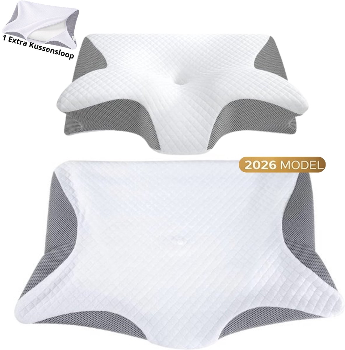FluxGoods Anti Snurk Kussen – Ademvrij Hoofdkussen – Orthopedisch Memory Foam 60x40 cm – Inclusief Extra Kussensloop – Tegen Snurken & Nekklachten – 2026 Model FluxGoods Grijs/wit