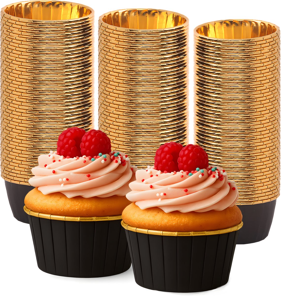 Muffinvormpjes 100 stuks – Zwart & Goud 40×50 mm – Papieren-Aluminium Bakvormpjes voor Cupcakes en Desserts