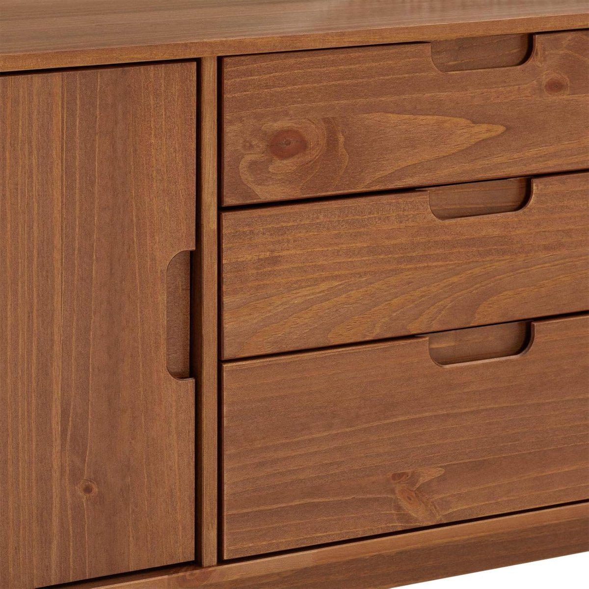 Nordic Living Dressoir 145 cm Massief Hout met 3 Laden en 2 Deuren – Scandinavisch Design Buffetkast / Sideboard / Opbergkast voor Woonkamer en Eetkamer – Donkerbruin – Novihome