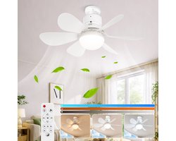 Rosnek E27 Socket Fan met Verlichting - Draadloze Mini Plafondventilator - Inschroefbare Ventilator Lamp Dimbaar - Geheugenfunctie - Slaapkamer/Garage - Wit