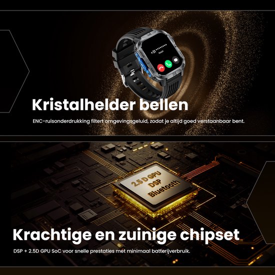 Maoo FORGE GPS Square - GPS Smartwatch Heren - Sporthorloge - 3 Bandjes - Stappenteller - Hartslagmeter - Slaapmonitor - Belfunctie - LED Zaklamp - Multisport - Geschikt voor Android en iOS - Gun Metal Blue
