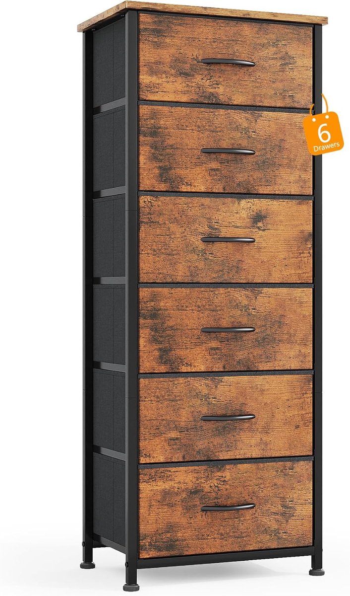 Ladekast met 6 laden - Opbergkast Dressoir - Ruimte Organiseren - Metalen Frame Houten Top
