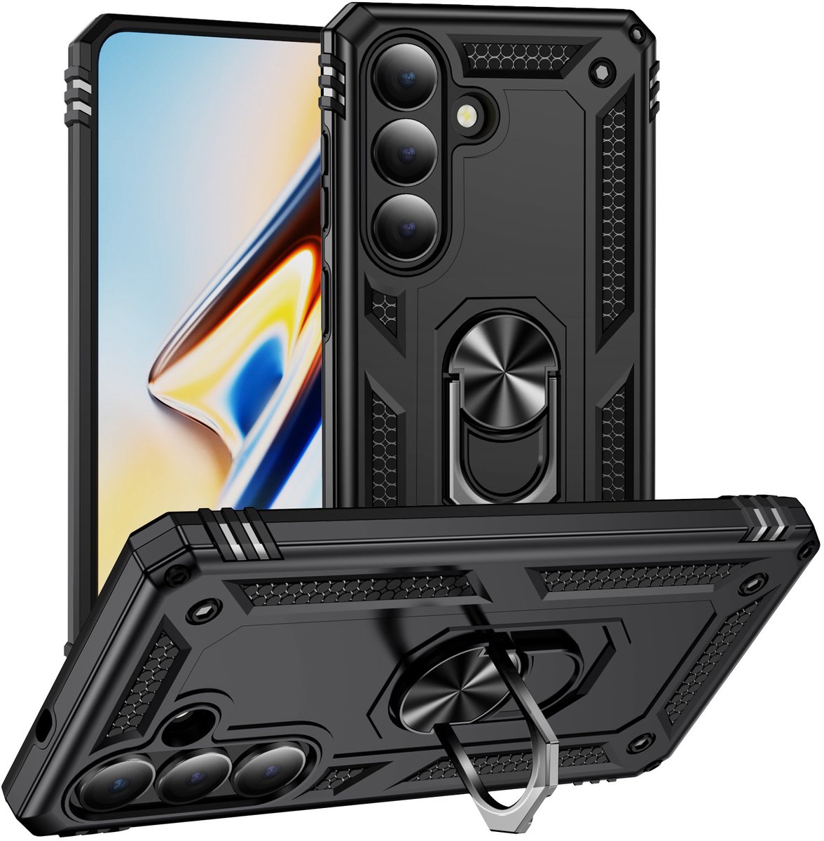 Casety Geschikt voor Samsung Galaxy S26 Plus hoesje - Armor backcover met ringhouder - Zwart